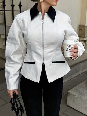 Contrast Collar Zip-Up Jacket